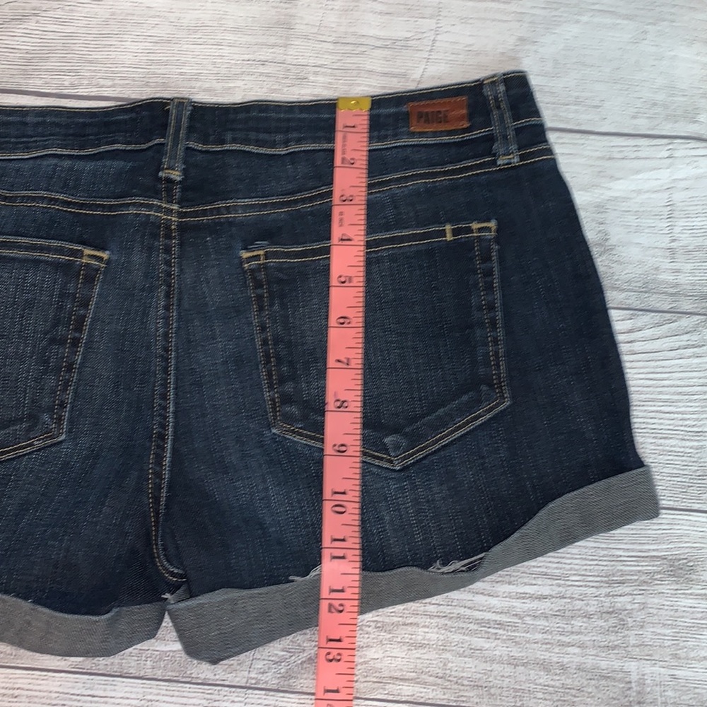 PAIGE Dark Indigo Rolled Hem Denim Shorts - Picture 7 of 9